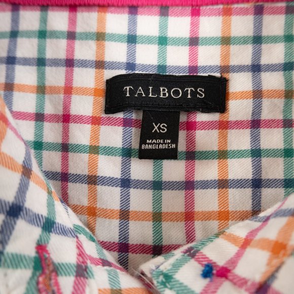 TALBOTS white multicolor check plaid flannel button down shirt size XS - Picture 2 of 8